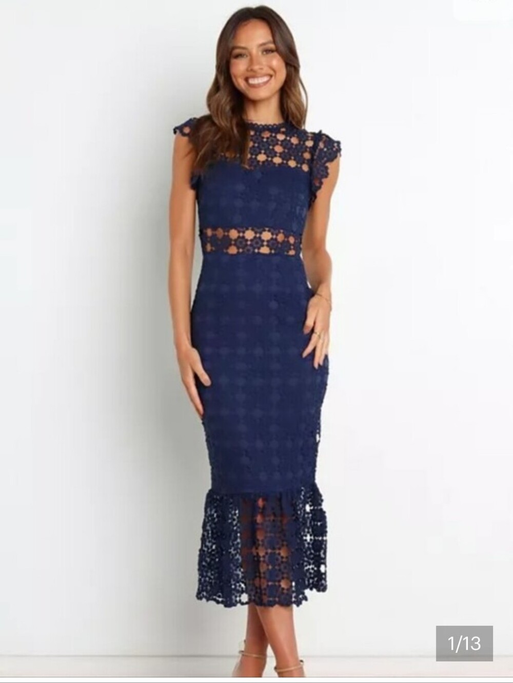 Petal & Pup Navy Blue Lace Midi Dress